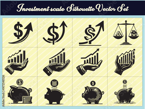 Money and asset balance in black silhouette scale vector ideal for investment finance concepts