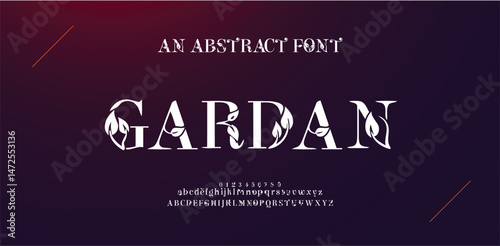 Nature fashion font alphabet. Minimal modern urban fonts for logo, brand etc. Typography typeface uppercase lowercase and number. vector illustration