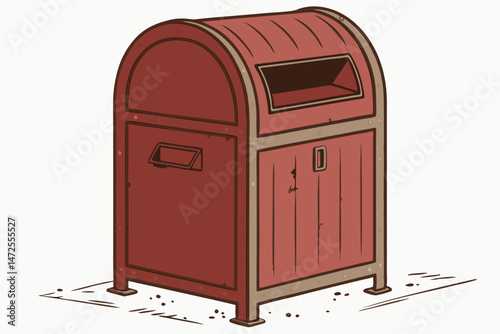 61 old, weathered, red, metal, mailbox, dented, rustic, vintage, distressed, abandoned, worn, textured, dilapidated, decaying, forgotten, antique, grunge, industrial, utilitarian