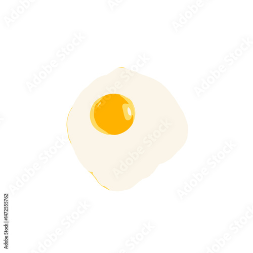 Fried egg with a golden yolk on white background with copy space