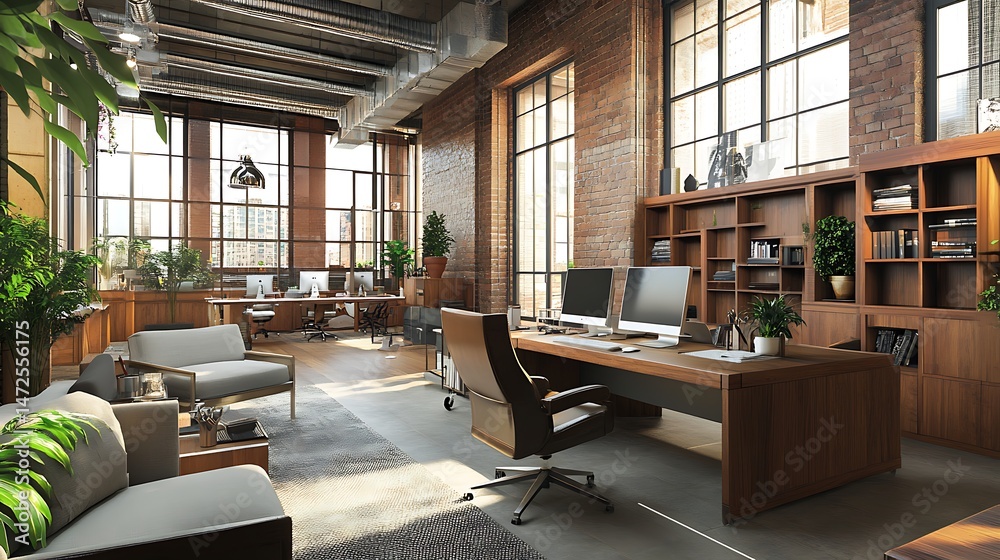 Fototapeta premium Industrial style open office space