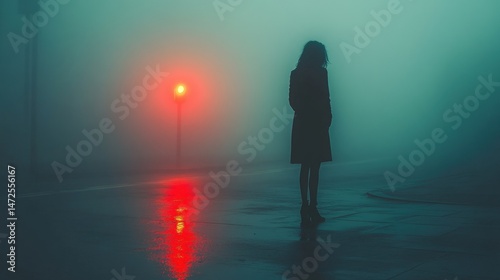 Fototapeta Naklejka Na Ścianę i Meble -  Foggy night scene with solitary figure (1)