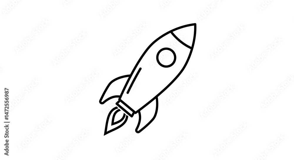 Rocket Taking Off Simple Outline on White Background Rocket Taking Off Simple Outline on White Background