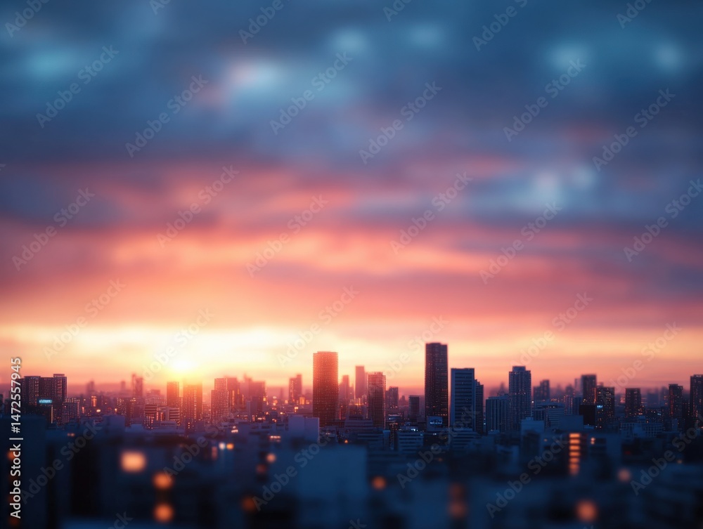 Fototapeta premium City buildings at sunset