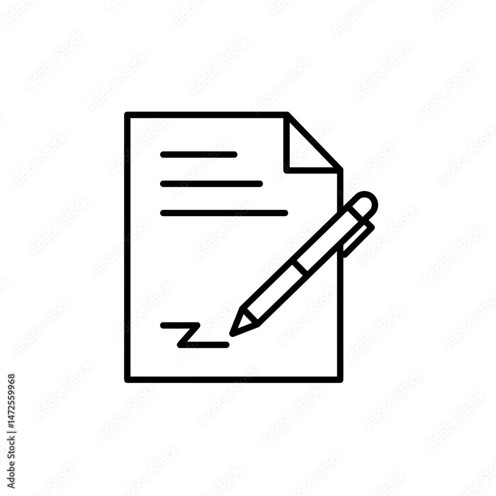 Document with Pen Writing a Signature Document with Pen Writing a Signature