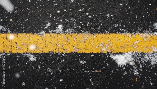 Winter road with yellow line
