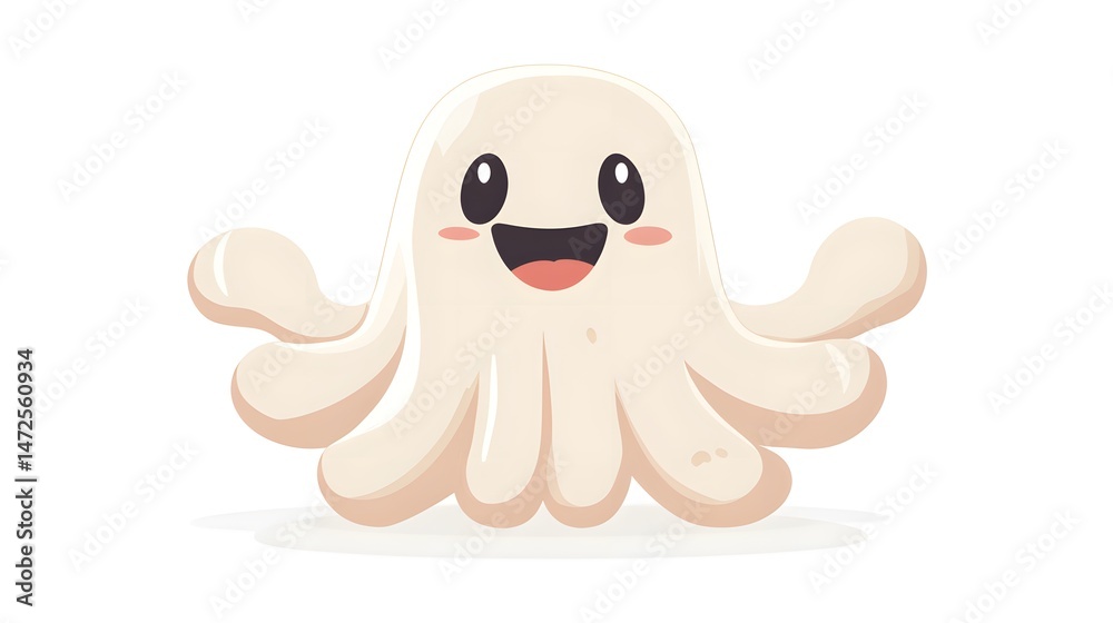 Fototapeta premium Playful Cartoon Ghost with Wavy Arms in a Cute Flat Design for Whimsical Art