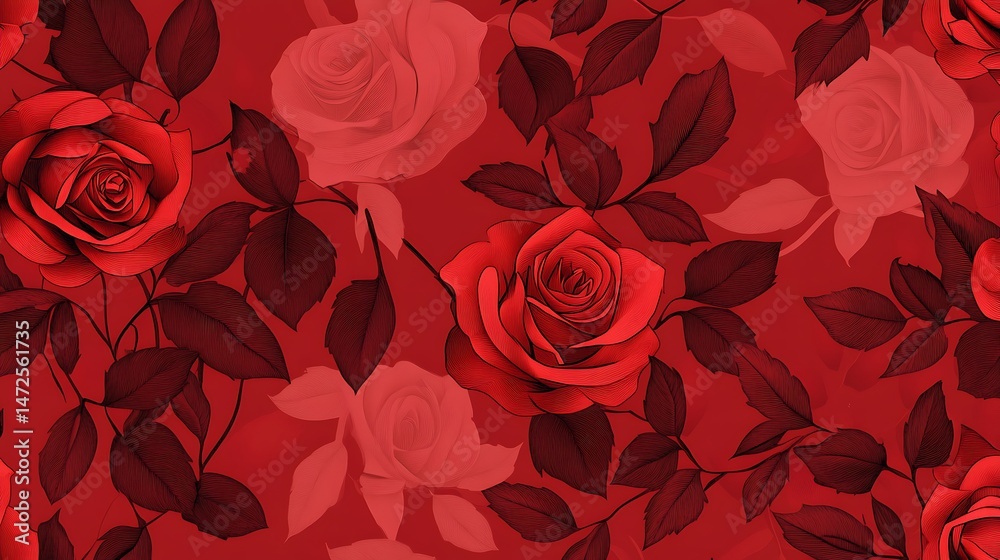 Red Roses Seamless Pattern. Red Roses Seamless Pattern.