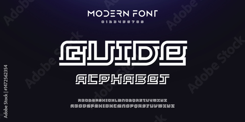 Creative Outline Double line monogram alphabet and tech fonts. Lines font regular uppercase and lowercase. Vector illustration.