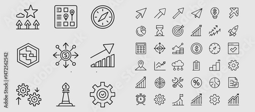 Scalability line icon set. Scale, scalable resize, scaling, stretch, expand, expansion, elasticity, scalling, adaptability, efficiency and more. Outline vector icon