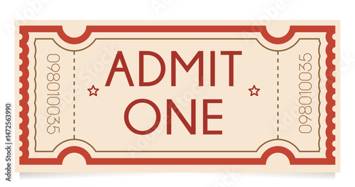 vintage movie ticket. Modern ticket design. Realistic ticket. Admit one. Pass