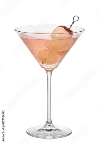 Wallpaper Mural Martini glass holds a pink cocktail with lychee and a garnish on a decorative metal pick Torontodigital.ca
