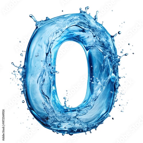 Artistic number zero formed from splashing water against a pure white background concept design