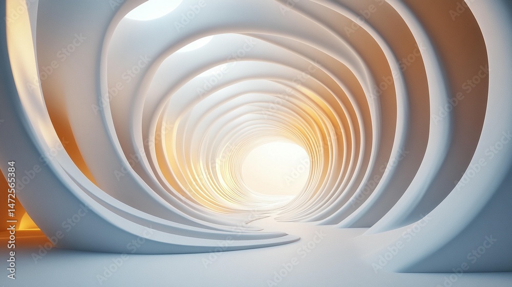 Abstract architectural tunnel with swirling, light-filled curves Abstract architectural tunnel with swirling, light-filled curves