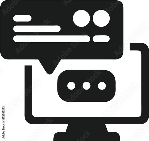 Black silhouette chatbot conversation window icon representing digital assistance design