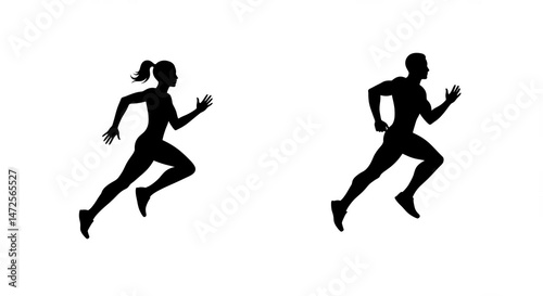  minimalistic silhouettes of a man and woman on a clean white background.