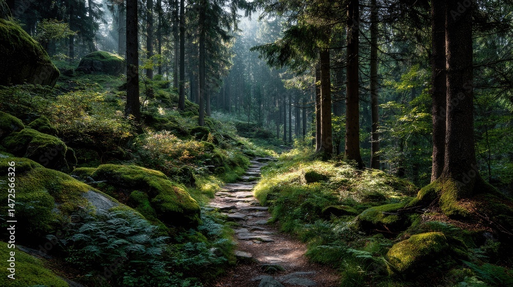 Obraz premium Forest Path Through Green Woods