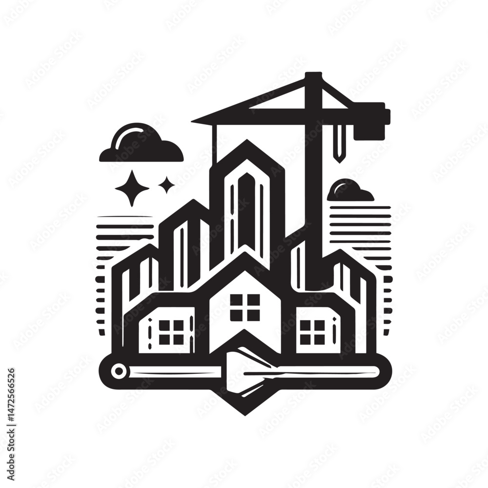 Obraz premium black and white construction logo vector