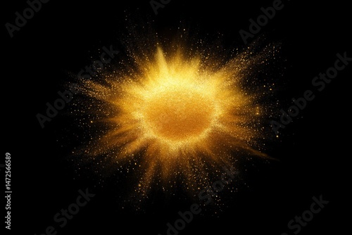 Golden powder burst on black background