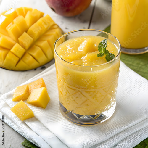 A glass of Mango drink or Mango Shake with fresh mangoes a pure refreshment in the summer