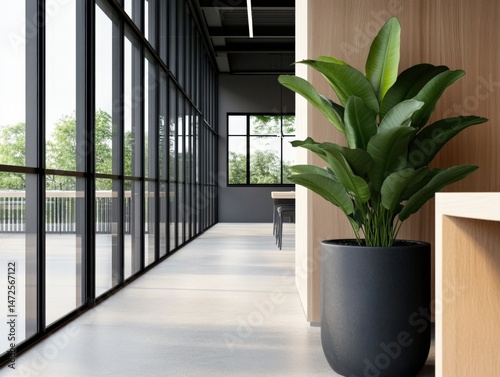 Interior office plant and windows