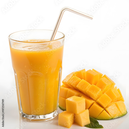 A glass of Mango drink or Mango Shake with fresh mangoes a pure refreshment in the summer