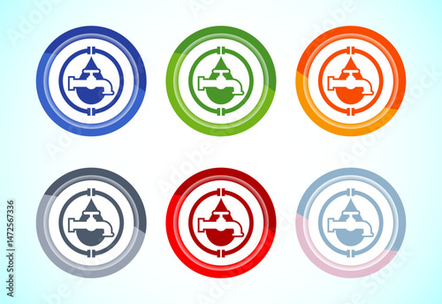 Water supply service icon design illustration. Plumbing repair service sign symbol 6 color button design set