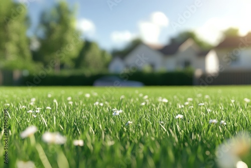 Green grass and white daisies