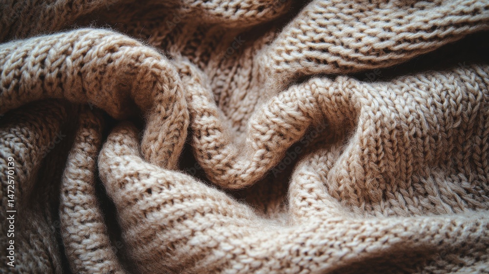 Fototapeta premium Soft Beige Knit Fabric with Textured Pattern for Cozy Design Projects