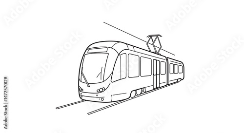 Streetcar Illustration Black and White Outline Style