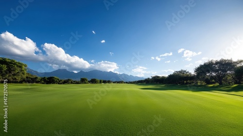 Lush green grass on a scenic golf course