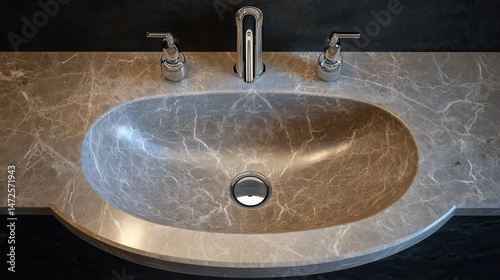 Luxury washbasin with undermount sink and faucet, marble, sink