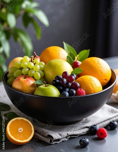 black bowl of fruits
