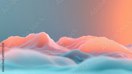 Abstract coral and blue landscape