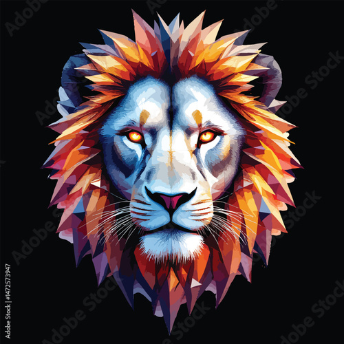 Abstract lion's head with colorful and vibrant triangle manes