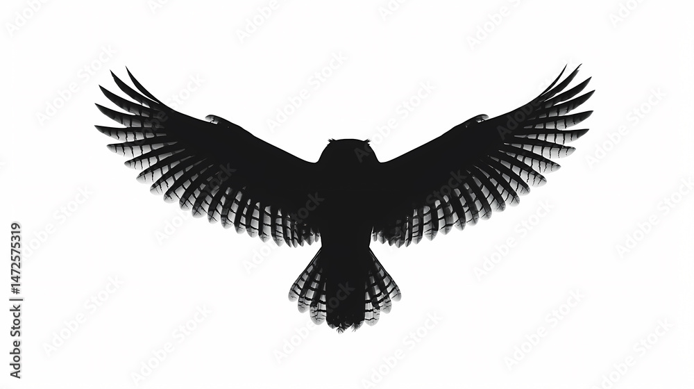 Obraz premium Owl silhouette in flight: A dramatic silhouette of a majestic owl in flight, with its wings spread wide. This powerful image evokes a sense of freedom and mystery. 