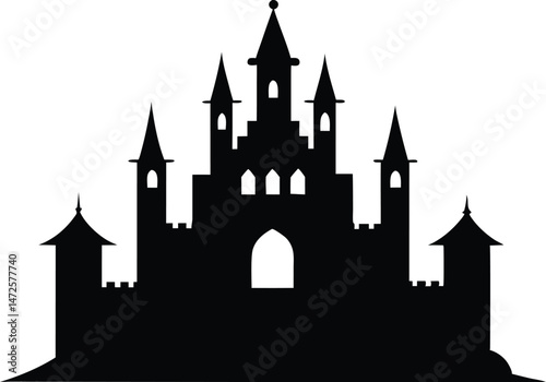 Silhouette castle silhouette, fantasy fortress clipart, fairy tale kingdom vector illustration