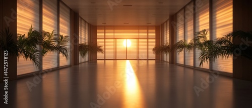 Hallway with sunlight and plants