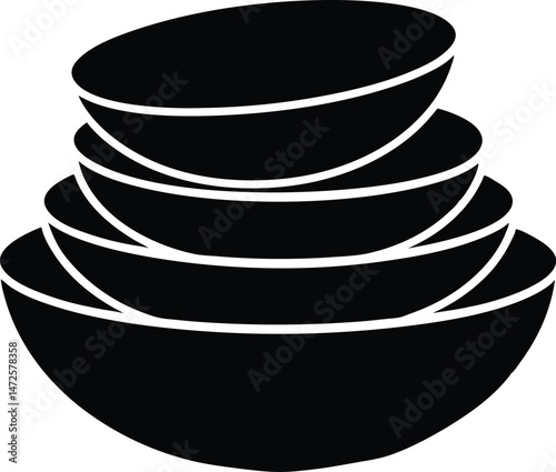 Stack of bowls silhouette, kitchenware  ceramic bowls vector illustration,