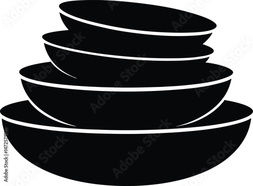 Stack of bowls silhouette, kitchenware  ceramic bowls vector illustration,