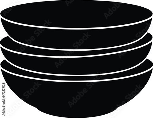 Stack of bowls silhouette, kitchenware  ceramic bowls vector illustration,