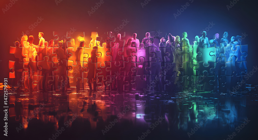 custom made wallpaper toronto digitalColorful puzzle pieces form diverse group of people. Concept of teamwork, business structure. Visualizes company departments, teams. Illustrates hiring new employees. Emphasizes cooperation,
