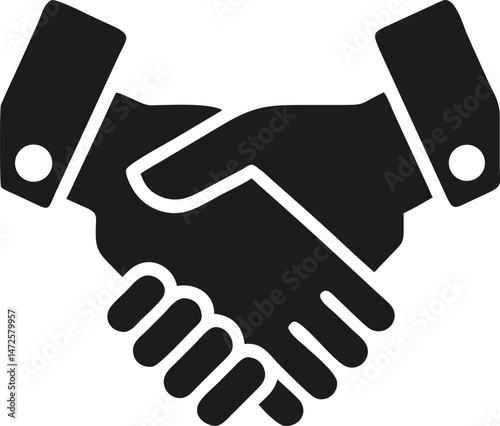 Human and robot collaboration handshake icon representing partnership concept