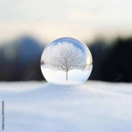 Glass orb with tree in winter