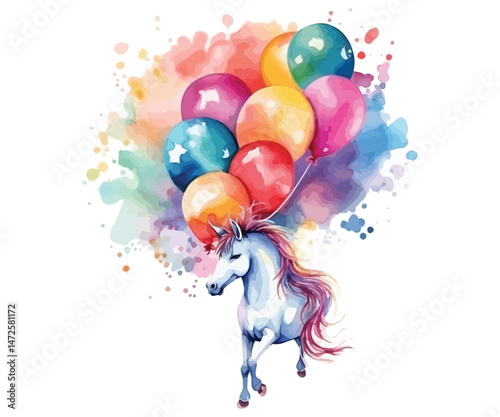 Colorful balloons fly high in the air, a fun bunch of yellow, blue, and green decorations perfect for a birthday party celebration