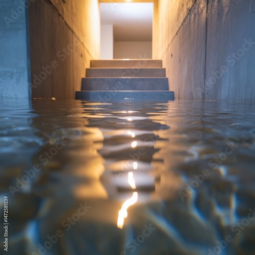 Water reflects stairs