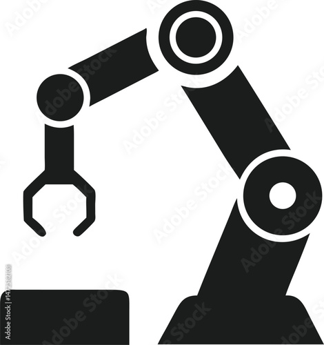 Industrial robotic arm icon in silhouette illustrating automated manufacturing processes.