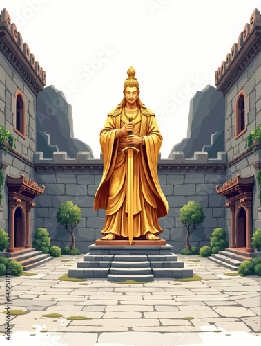 an image of a statue in the middle of a courtyard