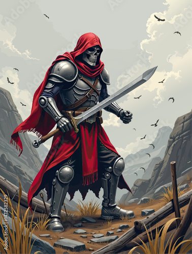 an illustration of a knight with a sword in his hand
