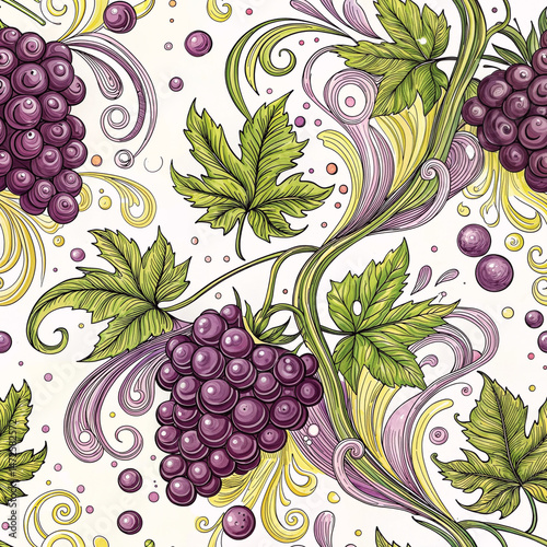 Seamless illustration with grape branches